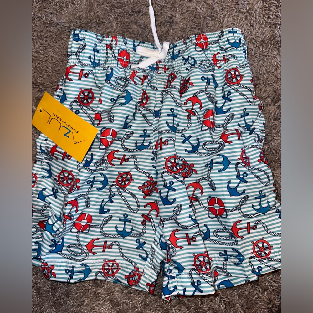 Azul Swimwear Boys Nautical blue swim trunks with net lining size 6 NWT